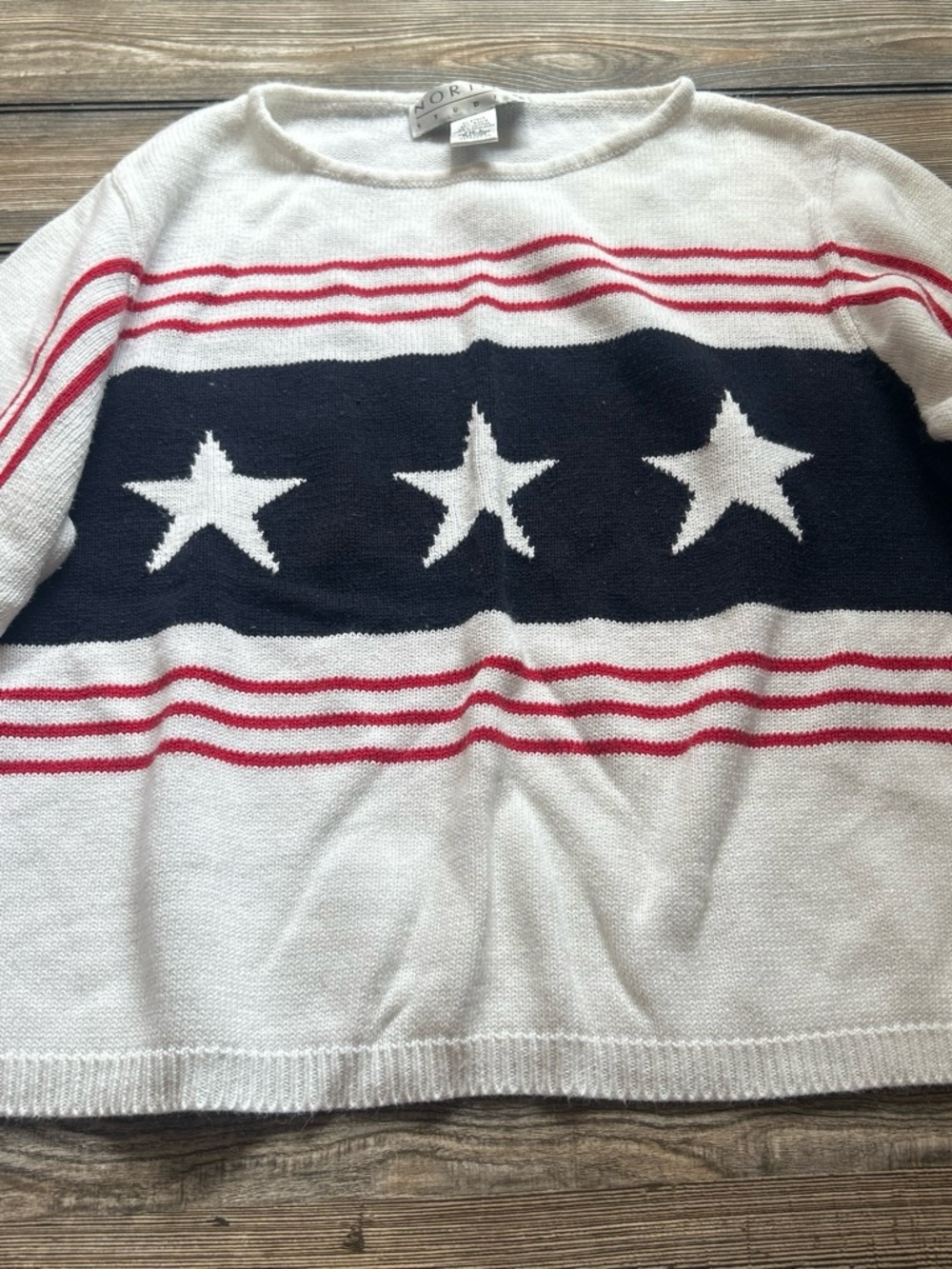 Kori Women's White Red Navy Star Stripe Knit Sweater